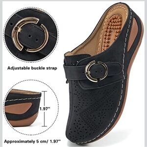 Alicegana Mules Slip on Casual Shoes Comfortable Closed Toe Dress Wedge Black 42